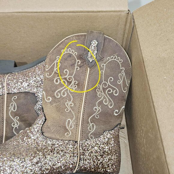 Shyanne Sparkle Plenty Square Toe Girls 4D Rose Gold Glitter Boot Mid Calf - Picture 13 of 13